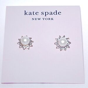 ♠️ kate spade GOLD-TONE PAVE & IMITATION PEARL HALO STUD EARRINGS IN MULTI